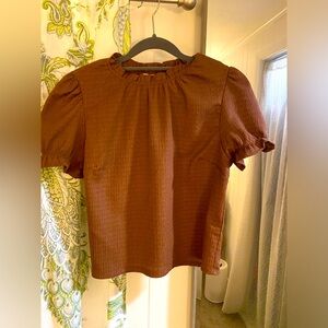 Brown Cropped High-Necked Blouse
